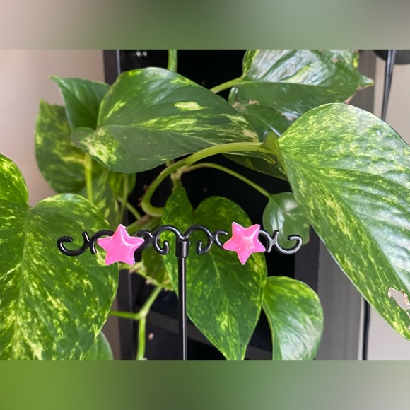 Handmade Hot Pink Glittery Star Studs - Handcrafted - One of a Kind - Picture 2 of 4